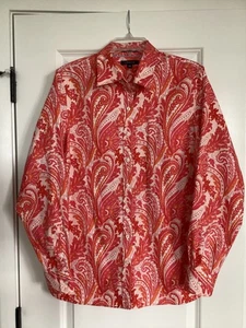 Lands End No Iron Pinpoint Oxford Damen Hemd Gr. 18 W rosa orange Paisley Knopf - Bild 1 von 10