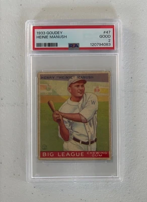 Goudey Baseball 1933 #47 Heinie Manush PSA 2 bueno Foto 1 de 2
