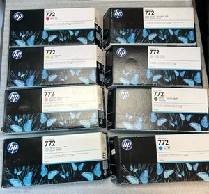 New Genuine Set Of 8 HP 772 Ink Cartridges DesignJet Z5200 Z5400 Exp 2021/2023 - Photo 1/3