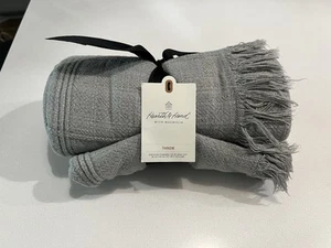 Hearth & Hand Magnolia 60x50" Grid Lines Linen Fringe Throw Blanket, Light Gray - Picture 1 of 4