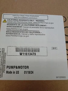 NUEVO W11613479 Bomba para lavavajillas y motor Whirlpool OEM - Imagen 1 de 2