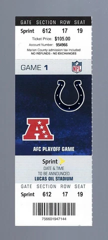 PEYTON MANNING FINAL COLTS GAME vs JETS 2010-2011 WILD CARD NFL FULL TICKET Cover