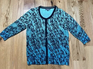 Women's Cardigan M/L (14) Per Una - Cotton, Green Blue 3/4 Sleeve - Picture 1 of 6