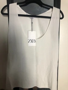 NWT ZARA Women White Sleeveless Scooped Neck Tank Top Bottom Side Slits sz S - Picture 1 of 7
