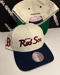 NWT Mitchell & Ness Boston Red Sox Retro Script Logo A-FRAME Cream Snapback Hat - Picture 1 of 2