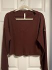 Alo Yoga Muse V-Neck Pullover Womens Medium Cherry Cola Ribbed Knit Cropped Top