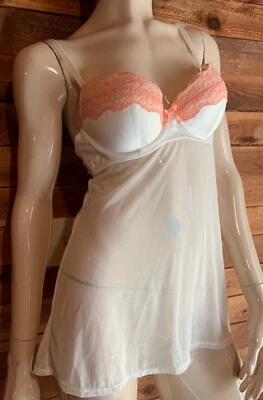 GILLIGAN & O'MALLEY IVORY with ORANGE LACE SIZE MEDIUM BABYDOLL NIGHTGOWN #13355 - Image 1 of 4