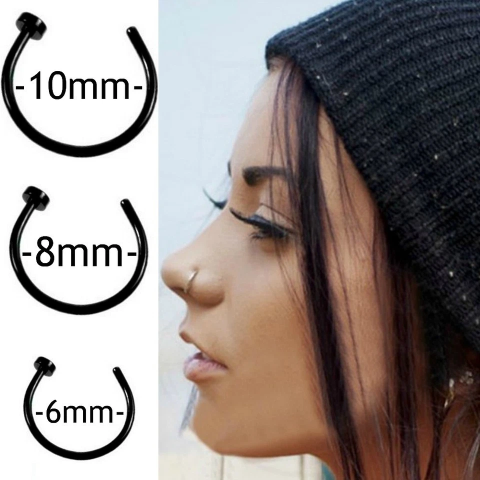 NASENPIERCING NASENRING SEPTUM RING NASE PIERCING HUFEISEN SCHWARZ NASEN LIPPEN - Bild 1 von 1