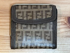 Vintage Fendi SAS Roma Italien braune kleine Geldbörse aus Canvas-Leder mit Doppelfaltung FF-Muster - Bild 1 von 16