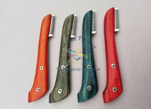 Pet Stripping Grooming Knifes Cat Dogs Pet Combs Wooden Handle Set of 4 - Picture 1 of 4