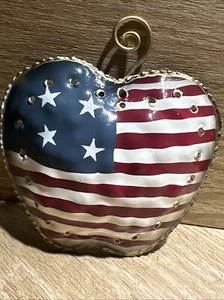 Patriotic Apple USA Flag Ornament Metal   Decor United States Of America - Picture 1 of 6