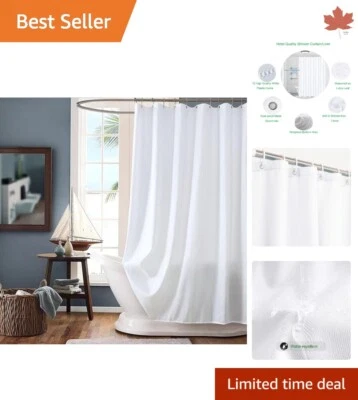 Premium Soft White Fabric Stall Shower Curtain - 36x72 Inches Long with Hooks Foto 1 de 4