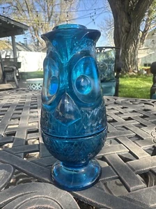 Viking Glass Owl Fairy Lamp Bluenique Blue Mid Century Modern Vintage Art Deco - Picture 1 of 13