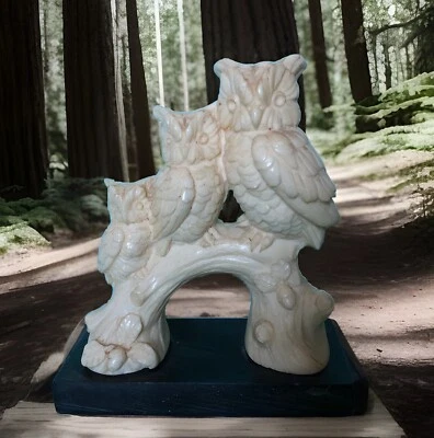 Carved Owl Sculpture Classic Figure by A Santini Made in Italy Signed Stone Base - Image 1 of 4