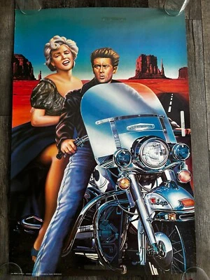 Póster James Dean Marilyn Monroe Vintage Patrignani Harley Davidson Motocicleta Foto 1 de 4