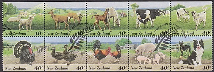 NEW ZEALAND 1995 40c Farm Animals booklet pane fine used. -.................Y269 - Image 1 of 1