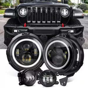 Combo 9" Halo Led Headlights + Fog lights Kit For Jeep Wrangler JL Gladiator JT - Bild 1 von 14