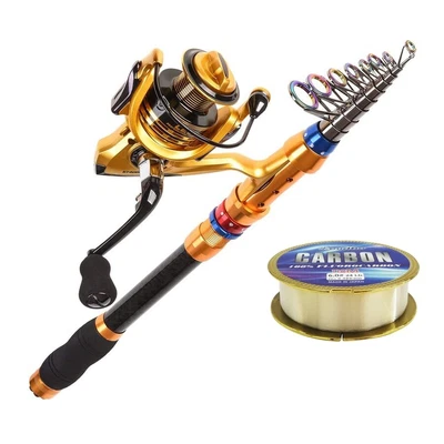 Fishing Rod and Reel Combo Saltwater Freshwater-12 FT Carbon Fiber Telescopic - Image 1 of 4