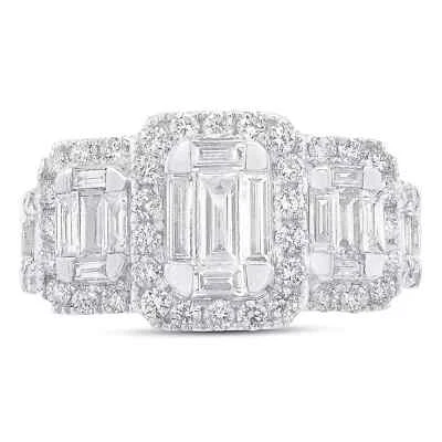 Anillo de compromiso de cóctel natural de oro blanco de 14 quilates con diamantes baguette de 1,75 quilates Foto 1 de 4