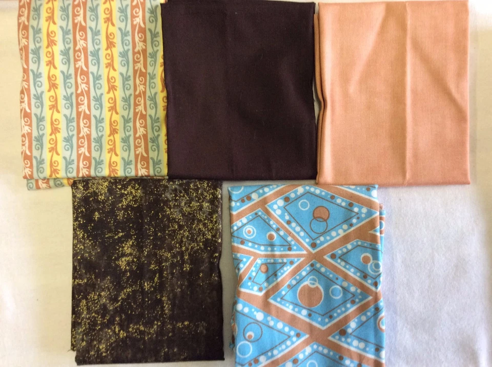 PAQUETE DE 5-100% ALGODÓN - F229-MELOCOTÓN, MARRÓN Y AZUL Foto 1 de 1