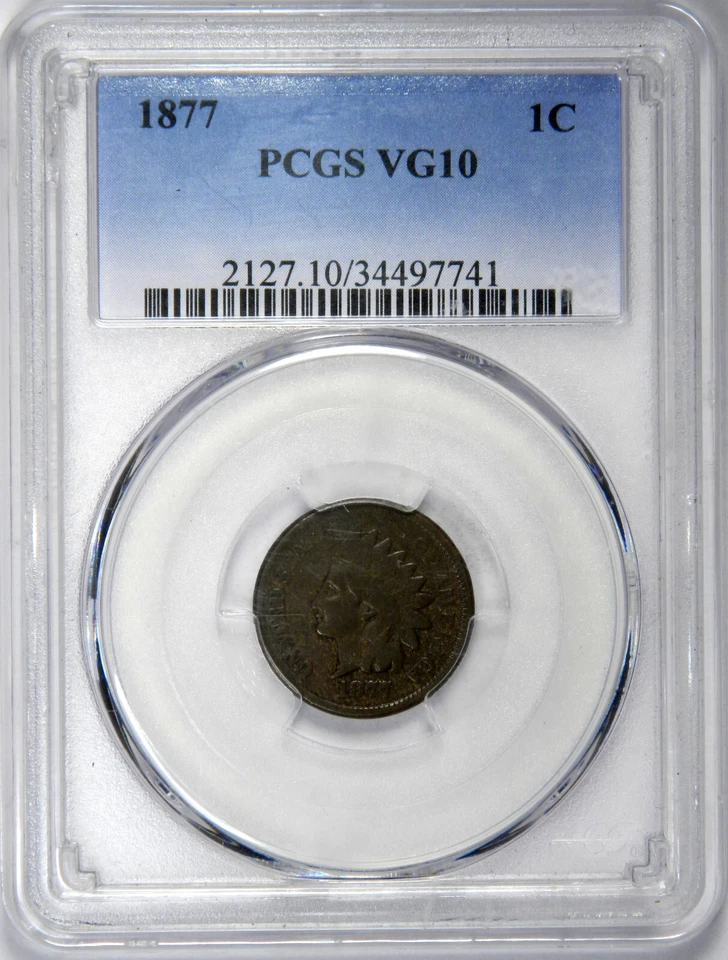 1877 INDIAN HEAD CENT ~ TOPS OF ALL LETTERS IN "LIBERTY" " PCGS VG10! - Image 1 of 4