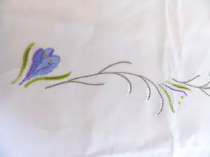 More details for part worked vintage cream linen table cloth crocus hand embroidered freepost