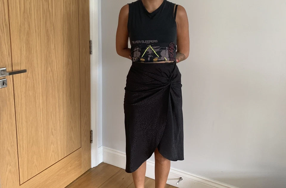 Silky Wrap Skirt  Satin Black Polka Dot Pencil Skirt - Image 1 of 4