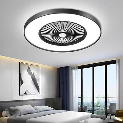 24" Low Profile Ceiling Fan with Light, Bladeless Ceiling Fan, Flush Mount Ceili - Image 1 of 4