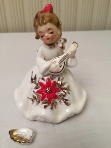 Vintage, 1960's Josef Originals Christmas Angel Playing Mandolin Ceramic Figure - Picture 1 of 5