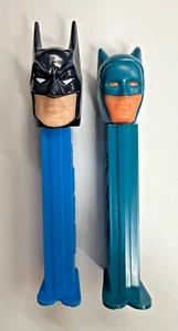 PEZ Retired 2/Lot-Dark Knight With Pointy Ears On Blue Stem & Aqua Batman - Picture 1 of 1