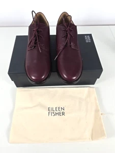 Nuovo con scatola - Oxford Eileen Fisher MILO uvetta bordeaux pelle liscia taglia 8,5 M - Foto 1 di 8