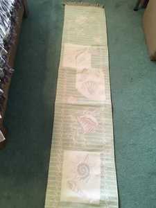 NWT USA Seashells Tassels Jacquard Damask Woven Table Runner Cotton Poly - Picture 1 of 11