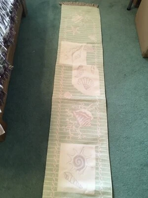 NWT USA Seashells Tassels Jacquard Damask Woven Table Runner Cotton Poly - Image 1 of 4