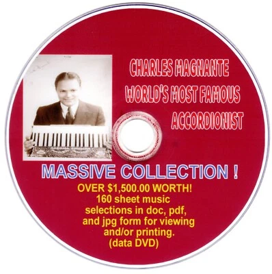 CHARLES MAGNANTE MASSIVE ACCORDION SHEET MUSIC COLLECTION- 160 SELECTIONS on DVD - Image 1 of 4