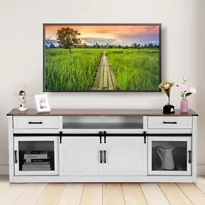 Farmhouse TV Stand for TVs Up to 75 inch Entertainment Center with Power Outlets - Picture 1 of 7