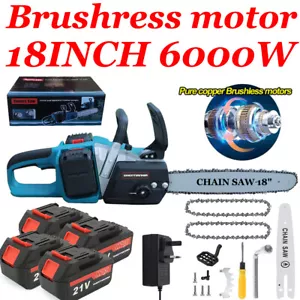 More details for 18&quot;-4&quot; cordless brushless chainsaw powerful wood cutter saw batteries for makita