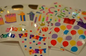 Mrs. Grossman Birthday Party Stickers You Choose Candles Balloon - Picture 1 of 15