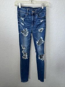 American Eagle Outfitters High Rise Jeggings Women Size 00 Regular  Distressed - Picture 1 of 18