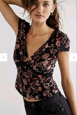 Free People Emery Top Black Floral Size XL Boho Festival Beach Babydoll Romantic - Image 1 of 4