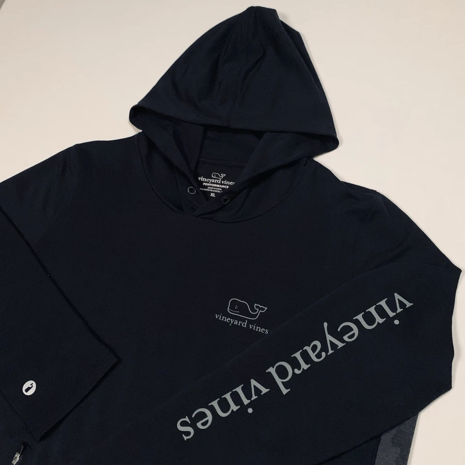 Camisa con capucha de manga larga Vineyard Vines para hombre talla XL negra pulóver logotipo de ballena Foto 1 de 4