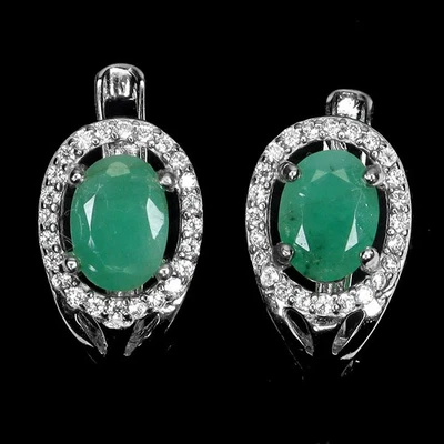 Pendientes de plata de ley 925 esmeralda ovalada 7x5 mm joyas de piedras preciosas naturales Foto 1 de 4