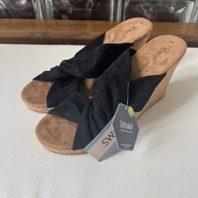 Sandalias Toms para mujer talla 9,5 negras Serena cuña corcho tacones sin cordones nuevas con etiquetas Foto 1 de 4