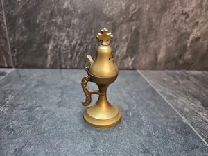 Vintage Small hand made floral bronze religious incense burner with cross icon - Picture 1 of 10