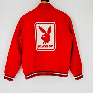Vintage Playboy Satin Bomber Jacket Size Medium Red Men’s 80’s 90’s VTG Varsity - Picture 1 of 7