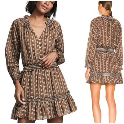 Mini Vestido Verónica Barba Nuevo sin Etiquetas Espie Campesino Avellana Multi Talla XS Marrón Calado Foto 1 de 4