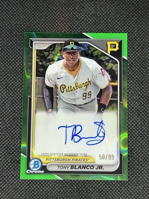 2024 BOWMAN CHROME TONY BLANCO JR. GREEN LAVA REFRACTOR RC AUTO /99 PIRATES - Image 1 of 2