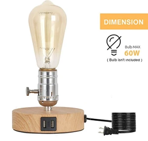 Small Industrial Table Lamp Farmhouse Bedside Desk Lamp Night Light 2 USB Ports - Picture 1 of 7