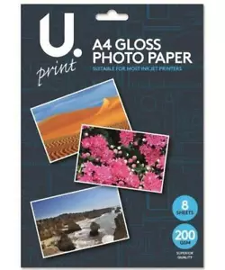 U.A4 Brillant Papier Photo 8 Sheets - Photo 1/7