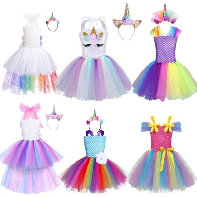 Girls Princess Outfit Tutu Skirt Party Fancy Dress Up Halloween Cosplay Costume - Image 1 of 2