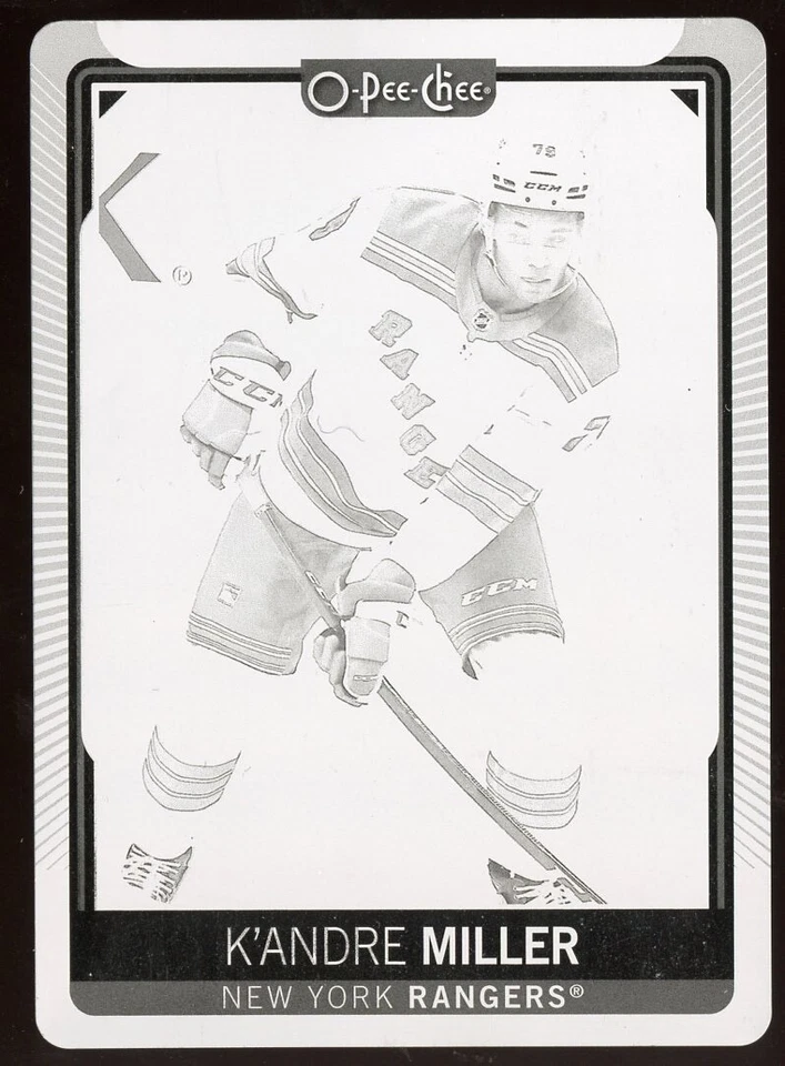 2021-22 O-Pee-Chee Hockey K'Andre Miller #297 Black Printing Plate 1/1 Rangers - Image 1 of 2